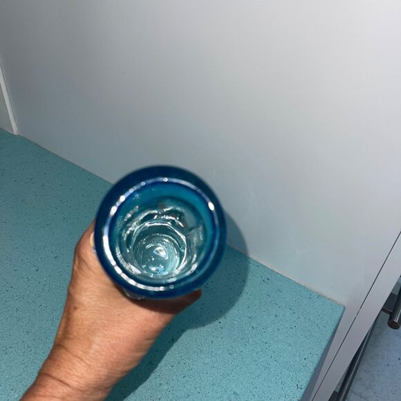 L E Smith Vintage MCM Hobnail Stretch Peacock Blue Art Glass Vase Decor - Picture 4 of 8